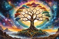 Eternal Connection: Majestic Tree of Life, Roots Deep Within Terrestrial Realm, Branches Reaching into the Heavens