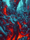 Eternal fire of hell with damned souls and devil, generative ai