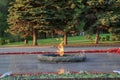 Eternal fire, a monument and flowers, a celebration of victory.Eternal fire memorial