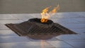 Eternal flame on the street close-up. World War II monument