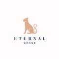 Eternal Grace Abstract Vector Sign, Emblem or Logo Template. Gracefull Sitting Lioness Silhouette with the Infinity