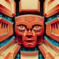 Eternal guardian. Intense closeup of Maya totem deity's enigmatic features. AI-generated
