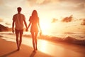 Eternal love. young couple walking on beach at sunset. Romantic getaway. beauty of sunset. Sun Royalty Free Stock Photo