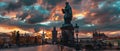 Eternal Majesty: The Iconic Statue of Charles Bridge Against the Dramatic Sky