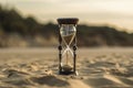 Eternal Sands: An Hourglass Rests on the Seashore, Symbolizing the Endless Passage of Time, ai generative