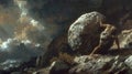 Eternal Struggle: Sisyphus Condemned to Roll Boulder Up Hill