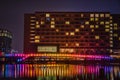 The Eternal Sundown reflecting a colorful scenery from sunset to dawn on Copenhagen `s canal `s water conveys a sense of calm Royalty Free Stock Photo