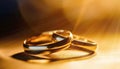 Eternal Union: Glowing Gold Wedding Rings in Radiant Light - Generative AI Royalty Free Stock Photo