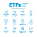 ETF Exchange Traded Funds vector infographic design. Trendy modern flat linear vector ETF icon, ETF collection, outline vector Royalty Free Stock Photo