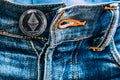 ETH coin instead of buttons on jeans.