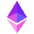 Eth - symbol drawn in pixel art style. 8 bit old school graphic style. ethereum cryptocurrency