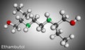 EthambutolÃÂµ, EMB molecule. It is bacteriostatic agent used for treatment of tuberculosis. Molecular model. 3D rendering