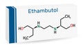 EthambutolÃÂµ, EMB molecule. It is bacteriostatic agent used for treatment of tuberculosis. Skeletal chemical formula. Paper