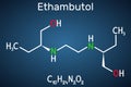 EthambutolÃÂµ, EMB molecule. It is bacteriostatic agent used for treatment of tuberculosis. Structural chemical formula on the dark