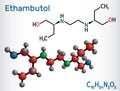 EthambutolÃÂµ, EMB molecule. It is bacteriostatic agent used for treatment of tuberculosis. Structural chemical formula and