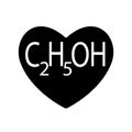 Ethanol or alcohol, ethyl is found in black heart for Valentines day, beverages produced by the fermentation of sugars by yeasts. Royalty Free Stock Photo