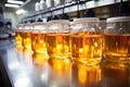 ethanol fuel in glass containers on a laboratory bench