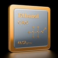 Ethanol. Icon, chemical formula, molecular structure. 3D rendering