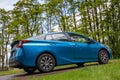 Blue Prius Hybrid Car Vehicle in Park Royalty Free Stock Photo