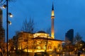 Ethem Bey Mosque at night on Skanderbeg Square. Tirana. Albania Royalty Free Stock Photo