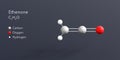ethenone molecule 3d rendering, flat molecular structure with chemical formula and atoms color coding