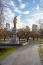 Ether Monument in Boston Public Garden in winter , blue sky background. Royalty Free Stock Photo