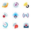 Ether world connectivity signal location positioning waves transmitting logo icons