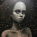 Ethereal Afrofuturism Girl: Black And Silver Portrait Inspired By Naoto Hattori