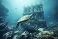 Ethereal and ancient sea turtles navigating throug