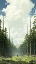 Ethereal Anime Forest With Flattened Perspective And Realistic Brushwork