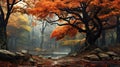 Ethereal Autumn Forest With Twisted Branches And Exotic Landscapes