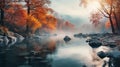 Ethereal Autumn Mountain River Landscape In Uhd - Dreamlike Atmosphere