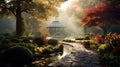 Ethereal Autumn Park: Tranquil Gardenscapes In Asian-inspired Style