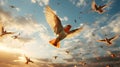 Ethereal Aviators: Silhouetted Birds Embark on Skyward Odyssey