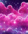 Ethereal background of formations of pink clouds and twinkling stars Royalty Free Stock Photo