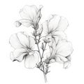Ethereal Black And White Drawing Of Sweet Peas - Detailed And Delicate Floral Illustration