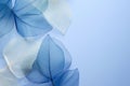 Ethereal blue canvas skeletal leaves, pale blue accents, artistry in design