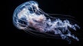 Ethereal Blue Jellyfish Floating in Dark Ocean Depths Royalty Free Stock Photo