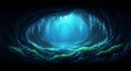 Ethereal blue light illuminates a mysterious glowing cave Royalty Free Stock Photo