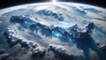 Ethereal Blue Lit Snow Covered Mountains: Earth\'s Frozen Beauty from Space