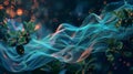 Ethereal Blue Waves With Glittering Particles in Dark Ambiance