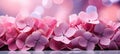 Ethereal bokeh background with vivid hydrangea flowers and ample copy space for text placement