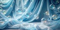 Ethereal bubbles floating gracefully over light blue draped fabric, creating a serene and dreamlike atmosphere. Generative AI Royalty Free Stock Photo