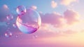 Ethereal bubbles floating in a pastel sky at sunset a dreamy, serene image. Generative AI Royalty Free Stock Photo