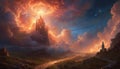 Ethereal Castle in Celestial Storm Royalty Free Stock Photo