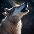 An ethereal, celestial wolf with fur made of nebulae, howling beneath a cosmic full moon3