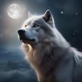 An ethereal, celestial wolf with fur made of nebulae, howling beneath a cosmic full moon4