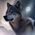 An ethereal, celestial wolf with fur made of nebulae, howling beneath a cosmic full moon1