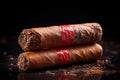 Ethereal cigar smoke on dark background with generous copy space for creative designs