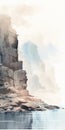 Ethereal Cityscape: A Concept Art Painting Of A Serene City With Rocky Cliffs And Water